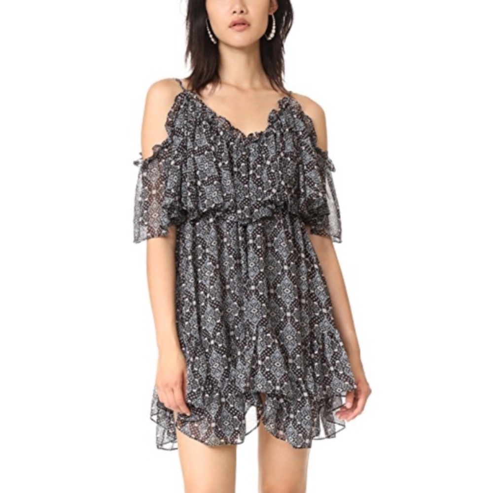MISA LOS ANGELES SUKI SHIFT COLD-SHOULDER FLORAL FLOWY MINI DRESS SIZE SMALL
